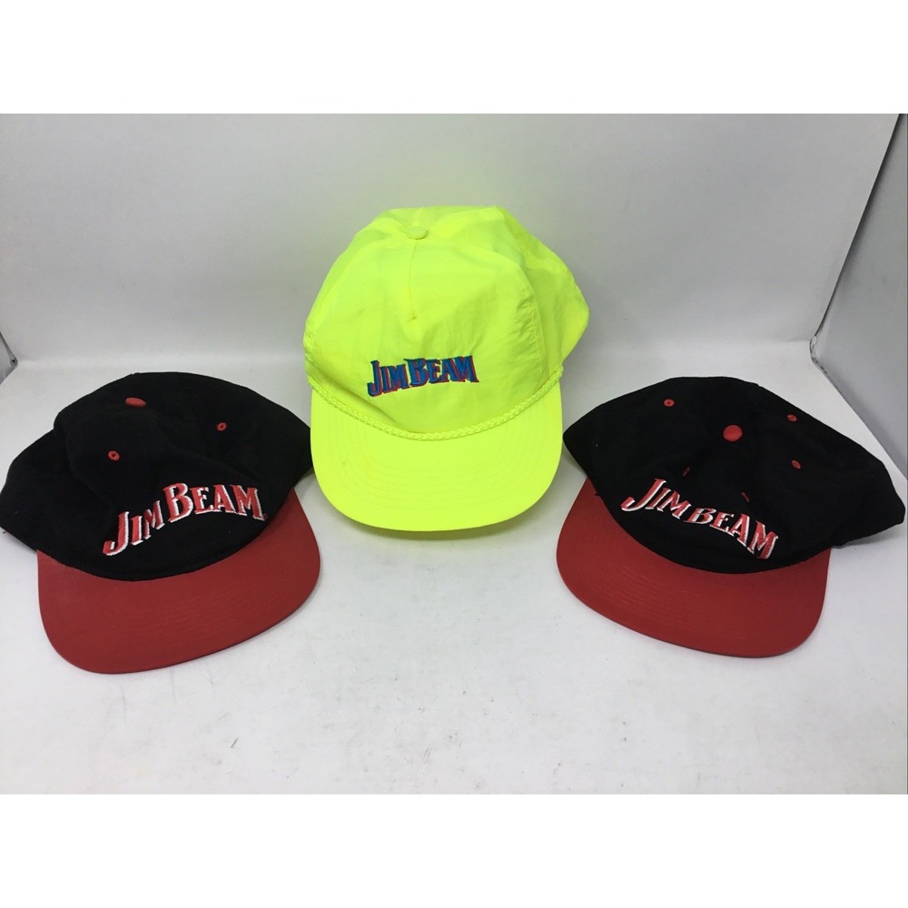 Vintage Jim Beam Hats Yellow Trucker Cap Snap Back Rope Neon Whiskey Liquor 90s